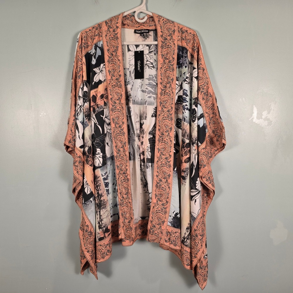 Tolani Collection Raelyn Black Floral Kimono Wrap Modal Open Front 2X NWT